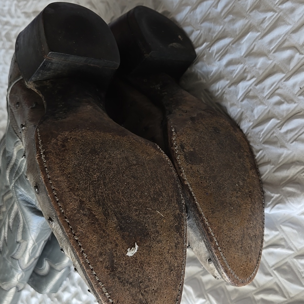 Panhandle Slim Brown and Gray Heeled Boots Genuine Ostrich - Picture 3 of 11